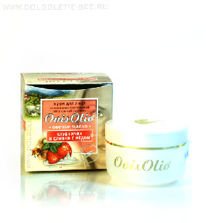 Крем для лица OvisOlio – Овечье масло – коллагеново-протеиновый питательный коктейль «Клубничка и сливки с мёдом»